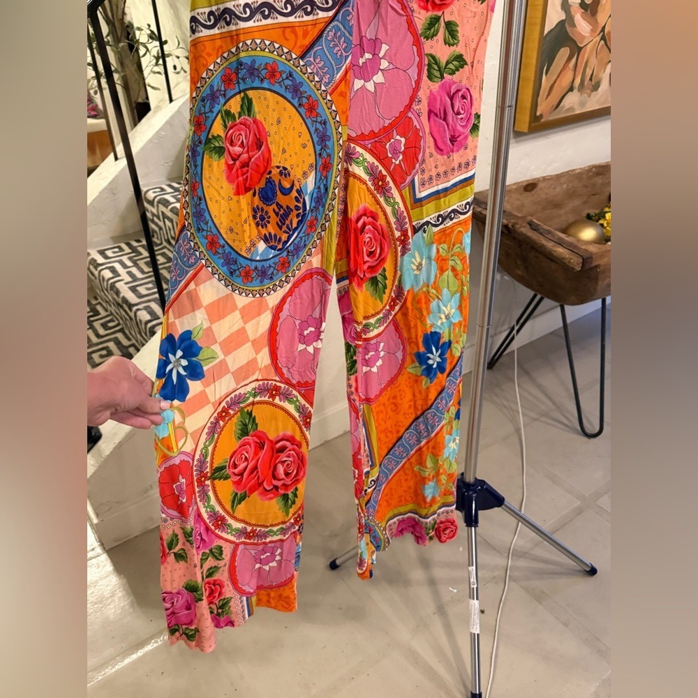 Spell NWT Aphrodite Bias Pant Rose Floral Wide Leg Trousers Pink Orange M - Picture 4 of 12